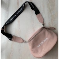 Balenciaga Logo Crossbody Bag with Canvas Strap Light Pink