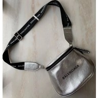 Balenciaga Logo Crossbody Bag with Canvas Strap Silver