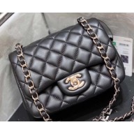 Chanel Original Quality Mini Classic Flap Bag 1115 in Sheepskin Black with Silver Hardware