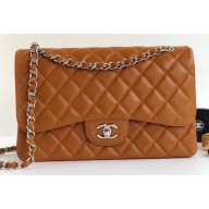 Chanel Grained Caviar Leather Jumbo Classic Flap Bag A1113 Caramel with Silver Hardware