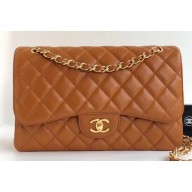 Chanel Grained Caviar Leather Jumbo Classic Flap Bag A1113 Caramel with Gold Hardware