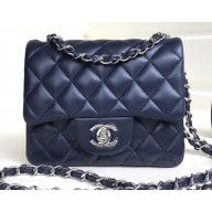 Chanel Lambskin Mini Classic Flap Bag A1115 Navy Blue