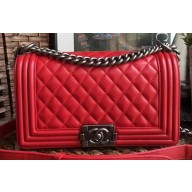 Chanel Lambskin Boy Flap Medium Bag Red/Silver