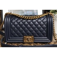 Chanel Lambskin Boy Flap Medium Bag Navy Blue/Gold