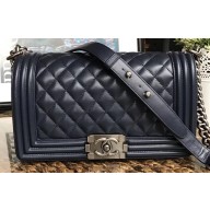 Chanel Lambskin Boy Flap Medium Bag Navy Blue/Silver