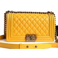 Chanel Lambskin Boy Flap Medium Bag Yellow/Gold