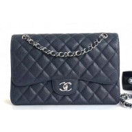 Chanel Caviar Leather Jumbo Classic Flap Bag A1113 Navy Blue