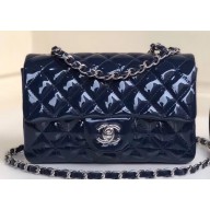 Chanel Patent Leather Small Classic Flap Bag A1116 Navy Blue/Silver
