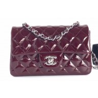 Chanel Patent Leather Small Classic Flap Bag A1116 Burgundy/Silver