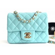 Chanel Lambskin Mini Classic Flap Bag A1115 Tiffany Blue/Gold