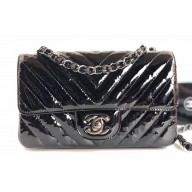 Chanel Patent Leather Small Classic Flap Bag A1116 Chevron Black