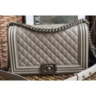 Chanel Caviar Leather Boy Flap New Medium Bag Pale Gray