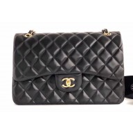 Chanel Lambskin Jumbo Classic Flap Bag A1113 Black/Gold