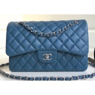 Chanel Lambskin Jumbo Classic Flap Bag A1113 Denim Blue