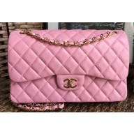 Chanel Lambskin Jumbo Classic Flap Bag A1113 Pink