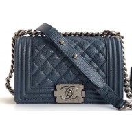 Chanel Caviar Leather Boy Flap Small Bag Navy Blue/Silver