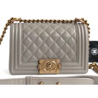 Chanel Caviar Leather Boy Flap Small Bag Pale Gray/Gold