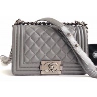 Chanel Lambskin Boy Flap Small Bag Gray/Silver