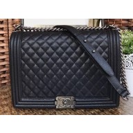 Chanel Caviar Leather Boy Flap Large Bag Black/Silver