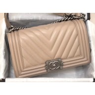 Chanel Lambskin Chevron Boy Flap Medium Bag Beige