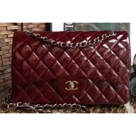 Chanel Patent Leather Jumbo Classic Flap Bag A1113 Burgundy