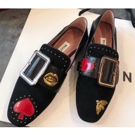 Bally Janelle Leather Flats Slippers Loafers Poker-inspired Motifs Black