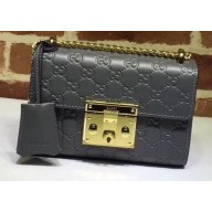Gucci Padlock Small Shoulder Bag 409487 Signature Leather Gray