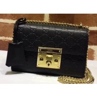 Gucci Padlock Small Shoulder Bag 409487 Signature Leather Black