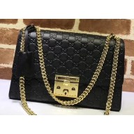 Gucci Padlock Medium Shoulder Bag 409486 Signature Leather Black
