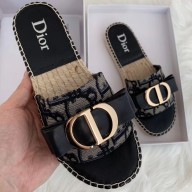 Dior Oblique CD Bow Canvas Espadrilles Slipper Sandals Black 2020
