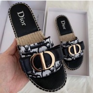 Dior Oblique CD Bow Canvas Espadrilles Slipper Sandals White 2020
