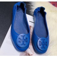 Tory Burch Minnie Travel Ballet Flats in Soft Napa Leather Blue