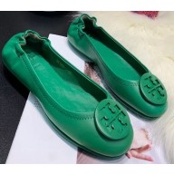 Tory Burch Minnie Travel Ballet Flats in Soft Napa Leather Green