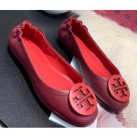Tory Burch Minnie Travel Ballet Flats in Soft Napa Leather Burgundy/Red