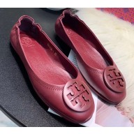 Tory Burch Minnie Travel Ballet Flats in Soft Napa Leather Burgundy
