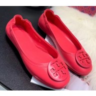 Tory Burch Minnie Travel Ballet Flats in Soft Napa Leather Melon Red