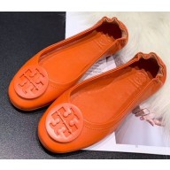 Tory Burch Minnie Travel Ballet Flats in Soft Napa Leather Orange