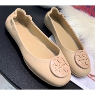Tory Burch Minnie Travel Ballet Flats in Soft Napa Leather Beige