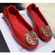 Tory Burch Minnie Travel Ballet Flats in Soft Quilted Napa Leather Red