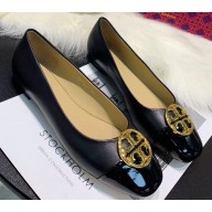 Tory Burch Chelsea Patent Cap-Toe Ballet Flats Black