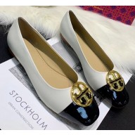 Tory Burch Chelsea Patent Cap-Toe Ballet Flats White/Black