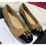 Tory Burch Chelsea Patent Cap-Toe Ballet Flats Suede Camel