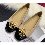 Tory Burch Chelsea Patent Cap-Toe Ballet Flats Beige