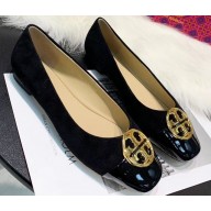 Tory Burch Chelsea Patent Cap-Toe Ballet Flats Suede Black