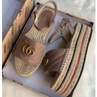Gucci Leather Platform 5.5cm Espadrilles Sandals Dusty Pink With Double G 2020