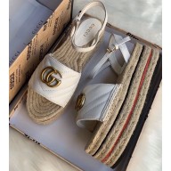 Gucci Leather Platform 5.5cm Espadrilles Sandals White With Double G 2020
