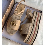 Gucci Leather Platform 5.5cm Espadrilles Sandals Nude With Double G 2020