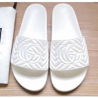 Gucci Matelassé Quilted GG Rubber Slide Sandals White 2020