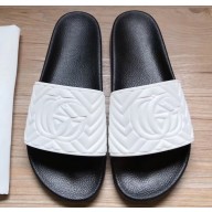Gucci Matelassé Quilted GG Rubber Slide Sandals White/Black 2020