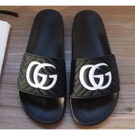 Gucci Matelassé Quilted GG Rubber Slide Sandals Black/White 2020
